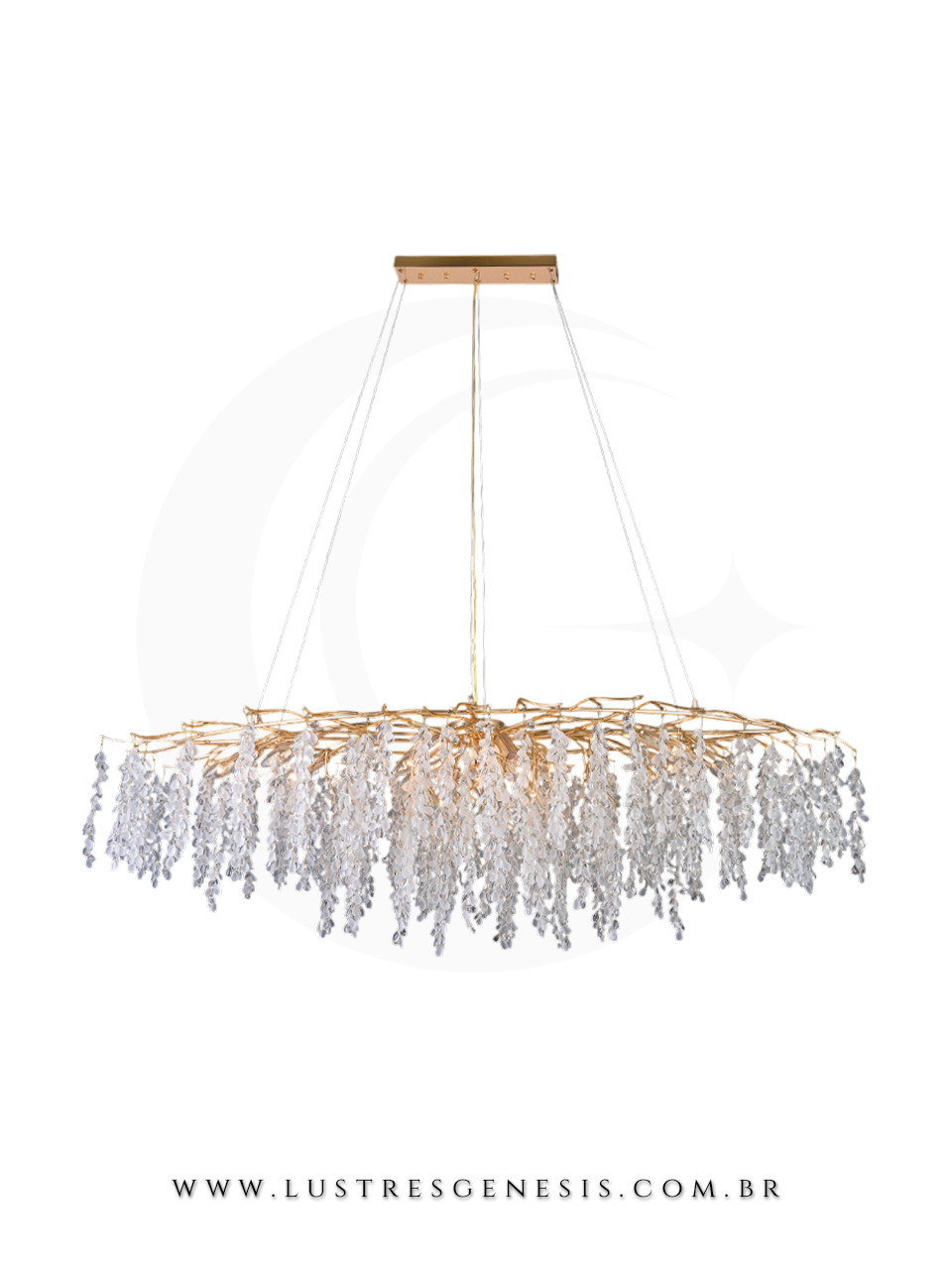 Lustre de Cristal Gota P&eacute;tala Dourado 150x50m Para Sua Sala de Jantar 